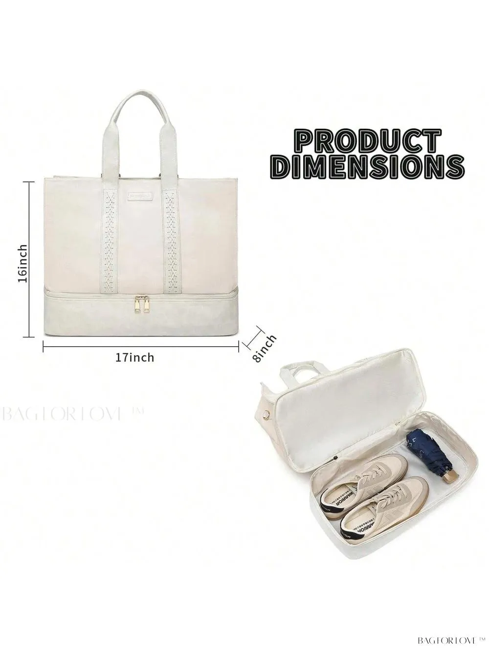 BagForLove - Large Tote Bag with Zipper for Woman's Travel Essentials