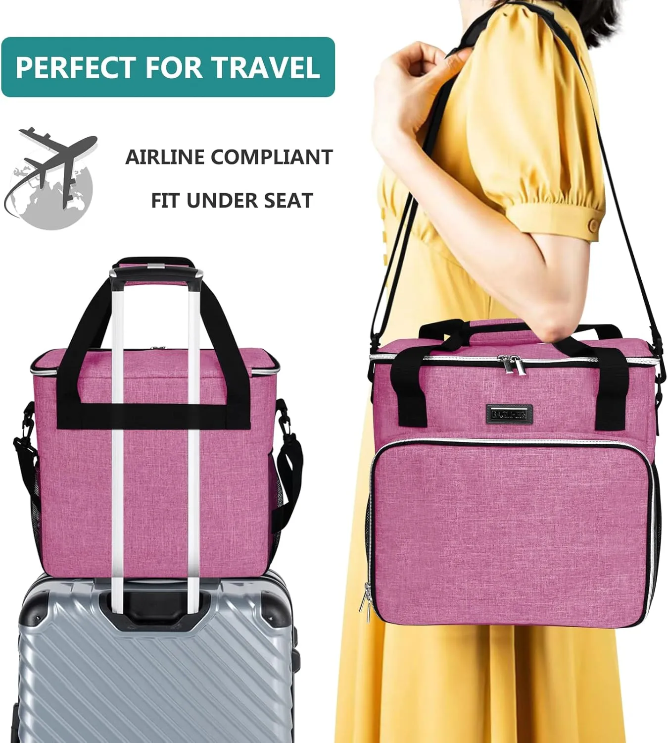 BAGLHER Dog Travel Bag, Pet Travel Bag (ALL Pet Travel Supplies), With 2 Pet Food Containers and 2 Collapsible Silicone Bowls; Essential Kits for Pet Travel Pink