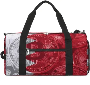 Bahrain Flag Bitcoin Gym Duffel Bag Waterproof with Shoe Compartment for Sports