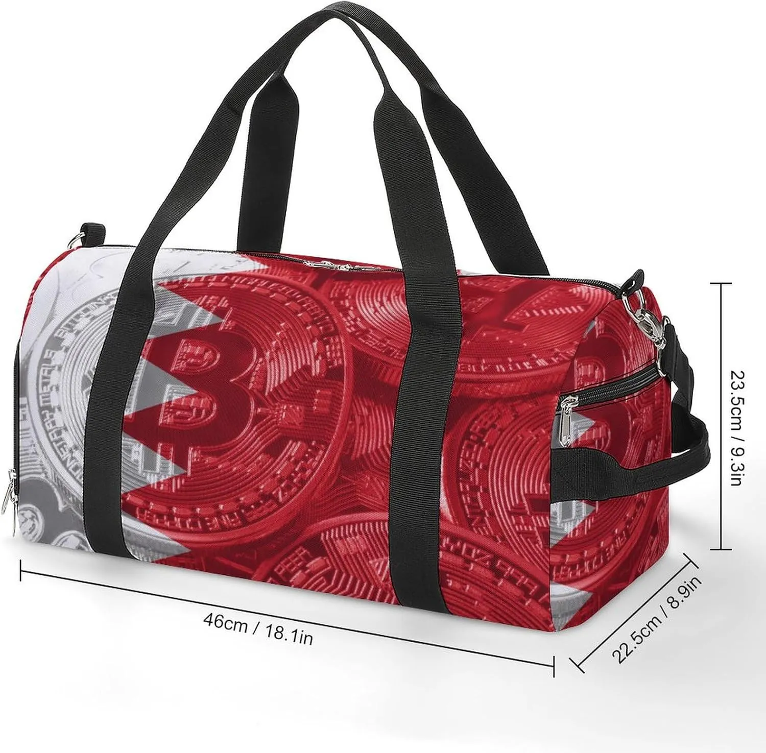 Bahrain Flag Bitcoin Gym Duffel Bag Waterproof with Shoe Compartment for Sports