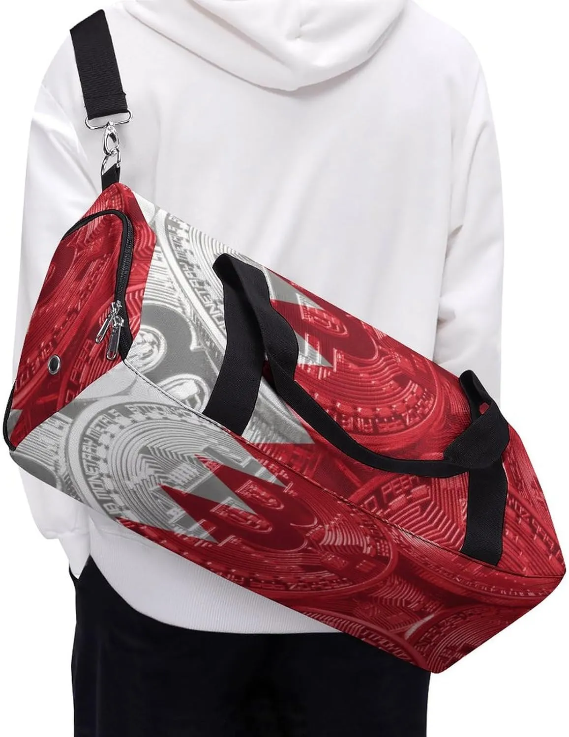 Bahrain Flag Bitcoin Gym Duffel Bag Waterproof with Shoe Compartment for Sports