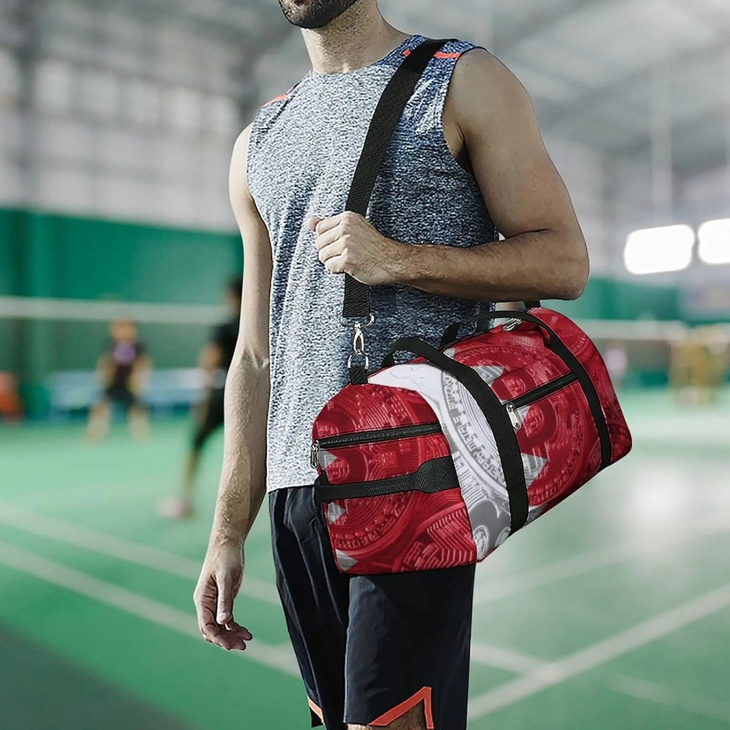 Bahrain Flag Bitcoin Gym Duffel Bag Waterproof with Shoe Compartment for Sports