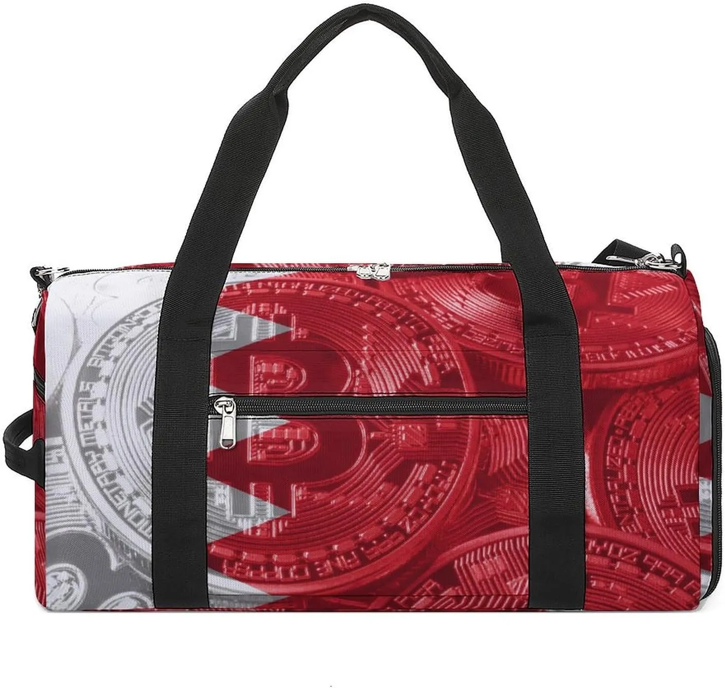 Bahrain Flag Bitcoin Gym Duffel Bag Waterproof with Shoe Compartment for Sports