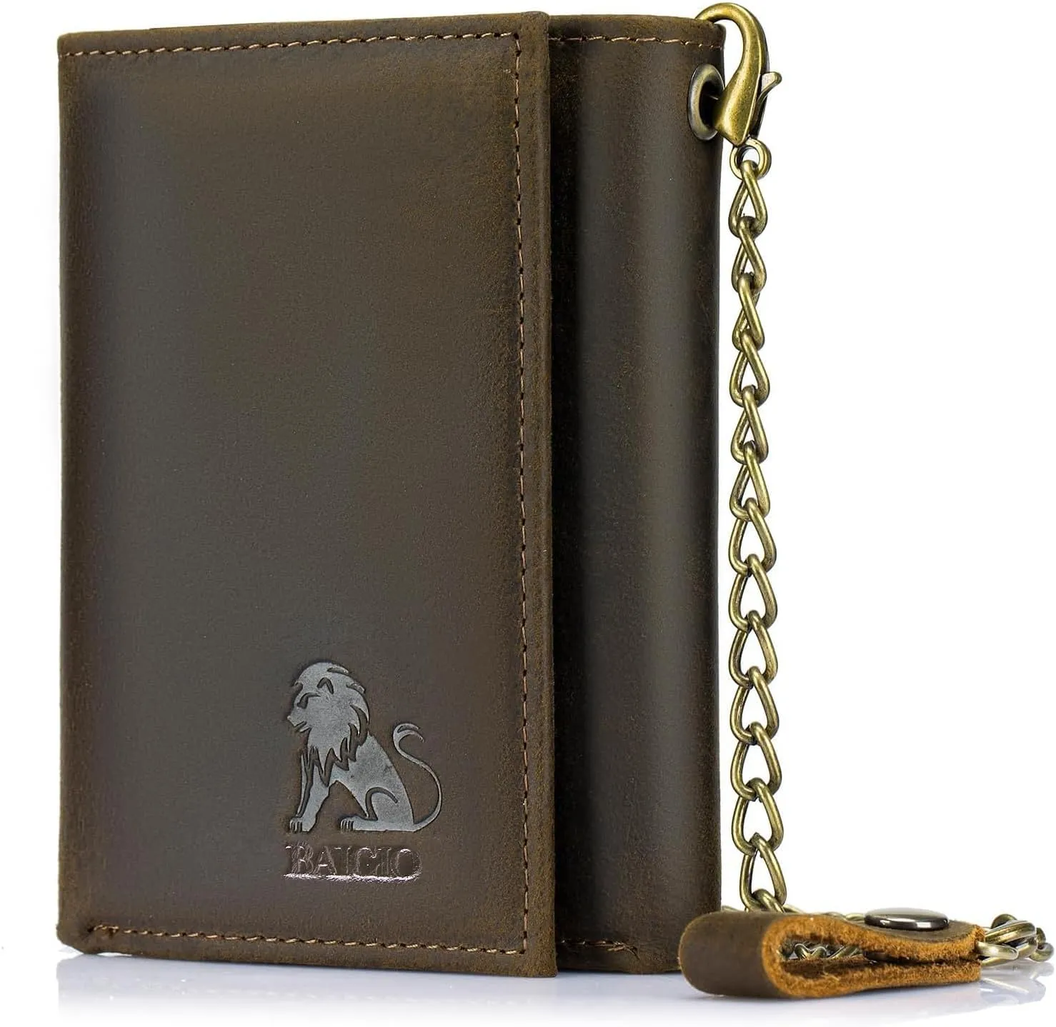 BAIGIO Men Wallet with Chain Genuine Leather Wallet for Men RFID Blocking Trifold Wallet Father's Gift
