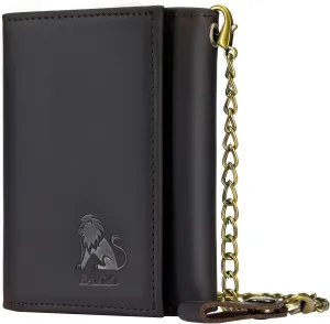 BAIGIO Men Wallet with Chain Genuine Leather Wallet for Men RFID Blocking Trifold Wallet Father's Gift