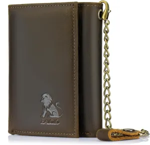 BAIGIO Men Wallet with Chain Genuine Leather Wallet for Men RFID Blocking Trifold Wallet Father's Gift