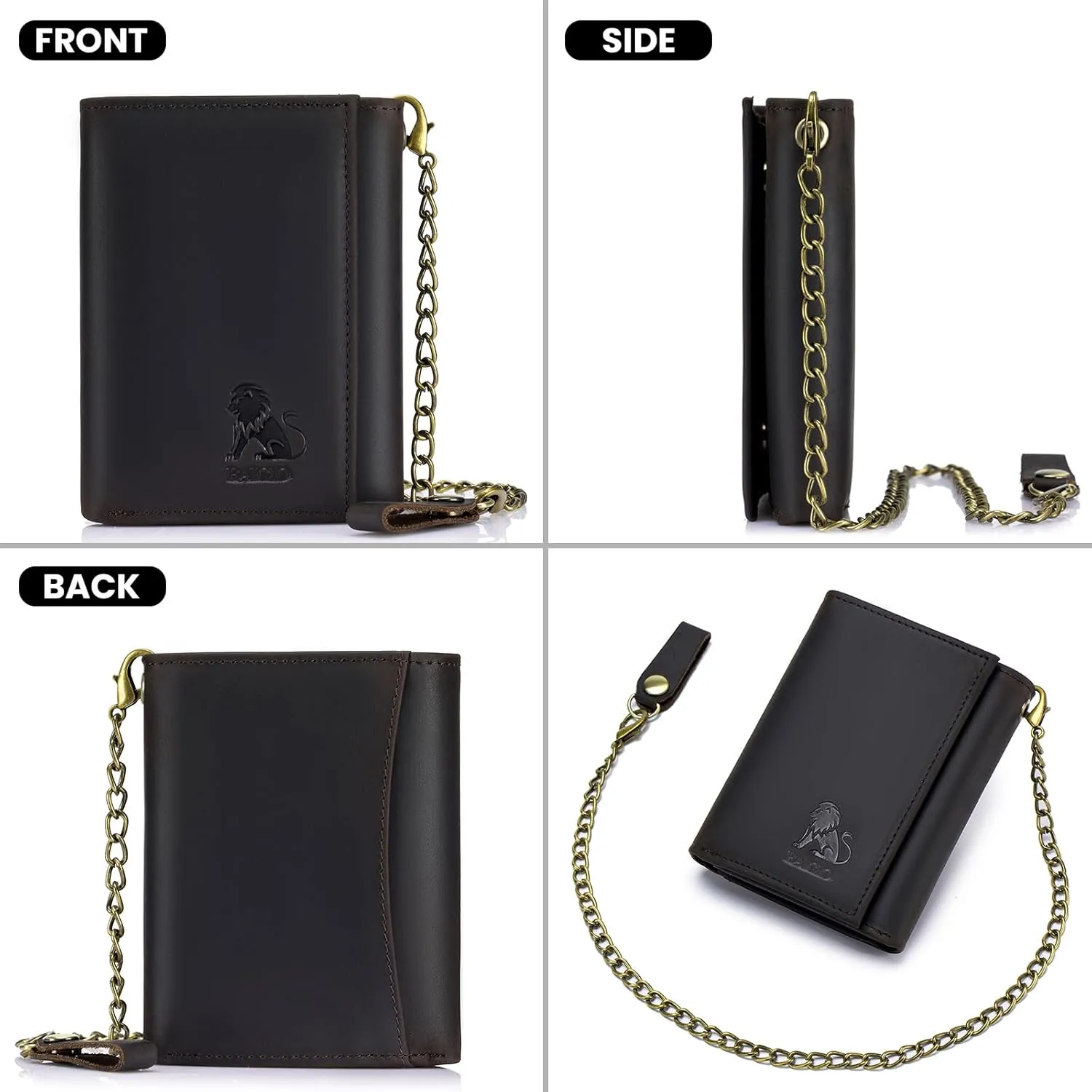 BAIGIO Men Wallet with Chain Genuine Leather Wallet for Men RFID Blocking Trifold Wallet Father's Gift