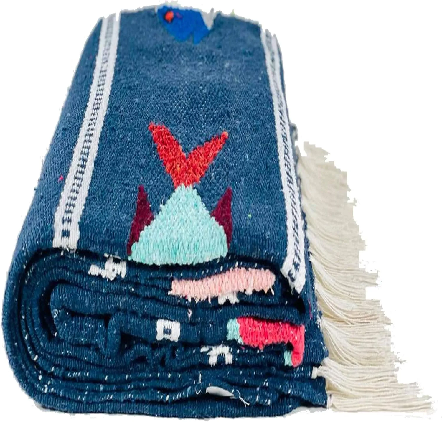 Baja Trader Serape Mexican Blanket, Yoga Mat, Camping Blanket, Beach Blanket, Picnic Blanket, Handmade Woven Throw Blanket, Home Decor, Car Blanket (Fish) (Navy Blue)