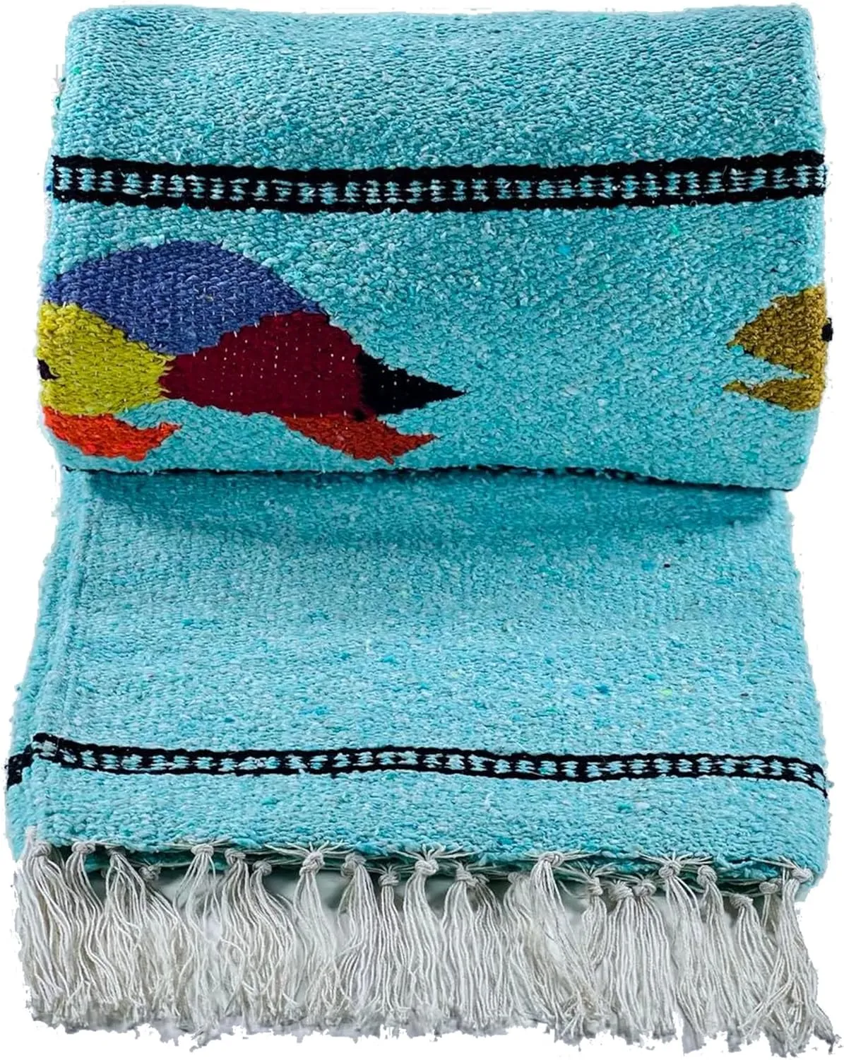 Baja Trader, Serape, Mexican Blanket, Yoga Mat, Camping Blanket, Beach Blanket, Picnic Blanket, Handmade Woven Throw Blanket, Home Decor, Car Blanket (Sea Turtle) (Ice)