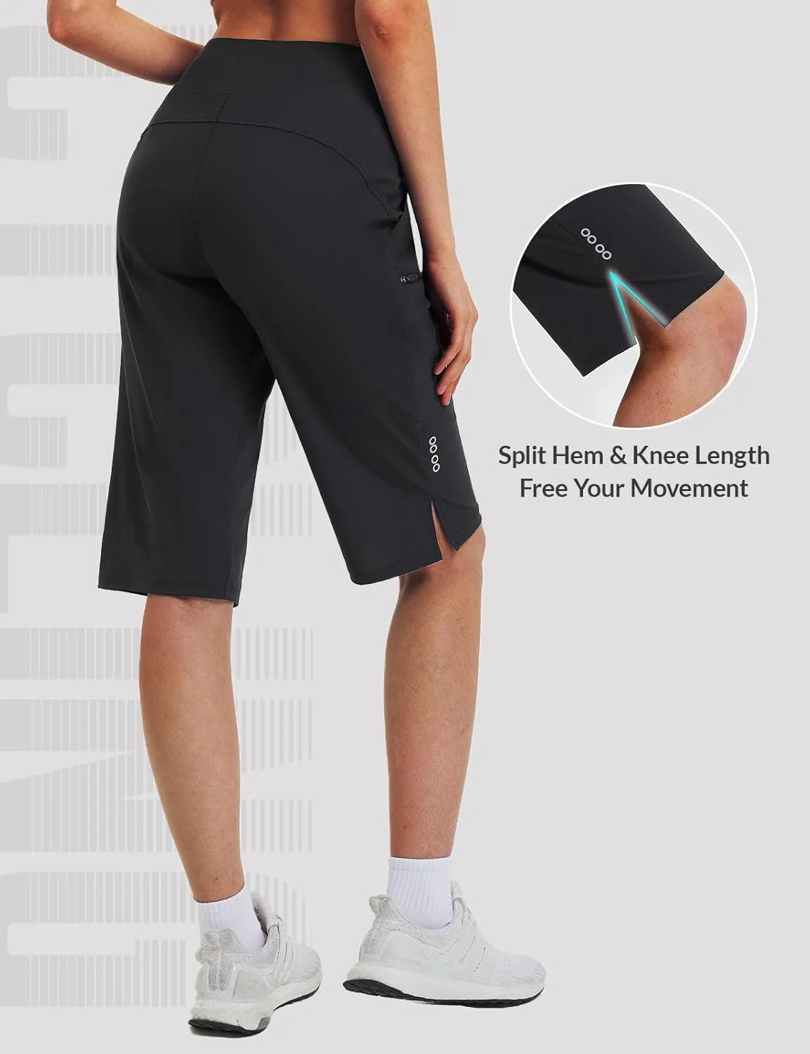 baleaf Women's 14'' Long Shorts Knee Length Capris Quick Dry Lightweight Cargo Hiking Cycling Zipper Pockets UPF 50 