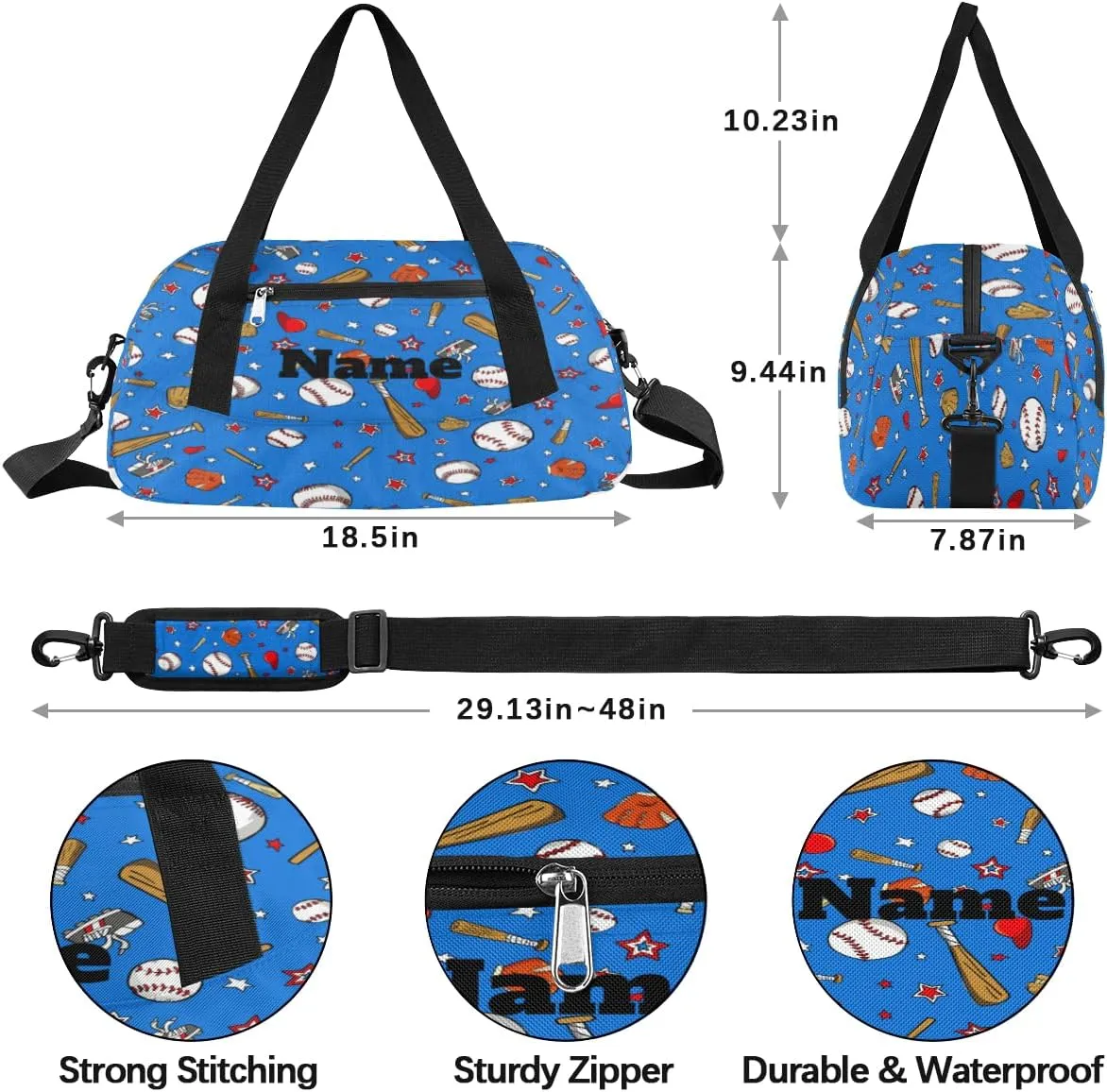 Baseball Custom Name Kids Duffel Bags Personalized Customized Sports Gym Bag Girls Dance Bag Tote Overnight Weekender Sleepover Carry On Travel Bag for Boys Girls