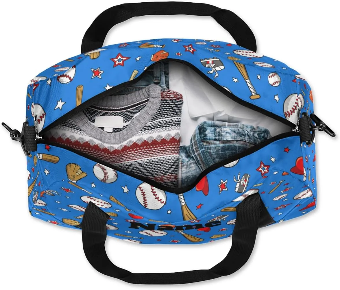 Baseball Custom Name Kids Duffel Bags Personalized Customized Sports Gym Bag Girls Dance Bag Tote Overnight Weekender Sleepover Carry On Travel Bag for Boys Girls