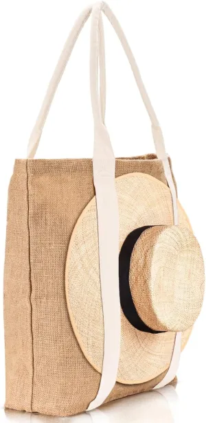Beach Bag - Large Woven Beach Tote Bag - Boho Chic Travel Tote Bag With Hat Holder