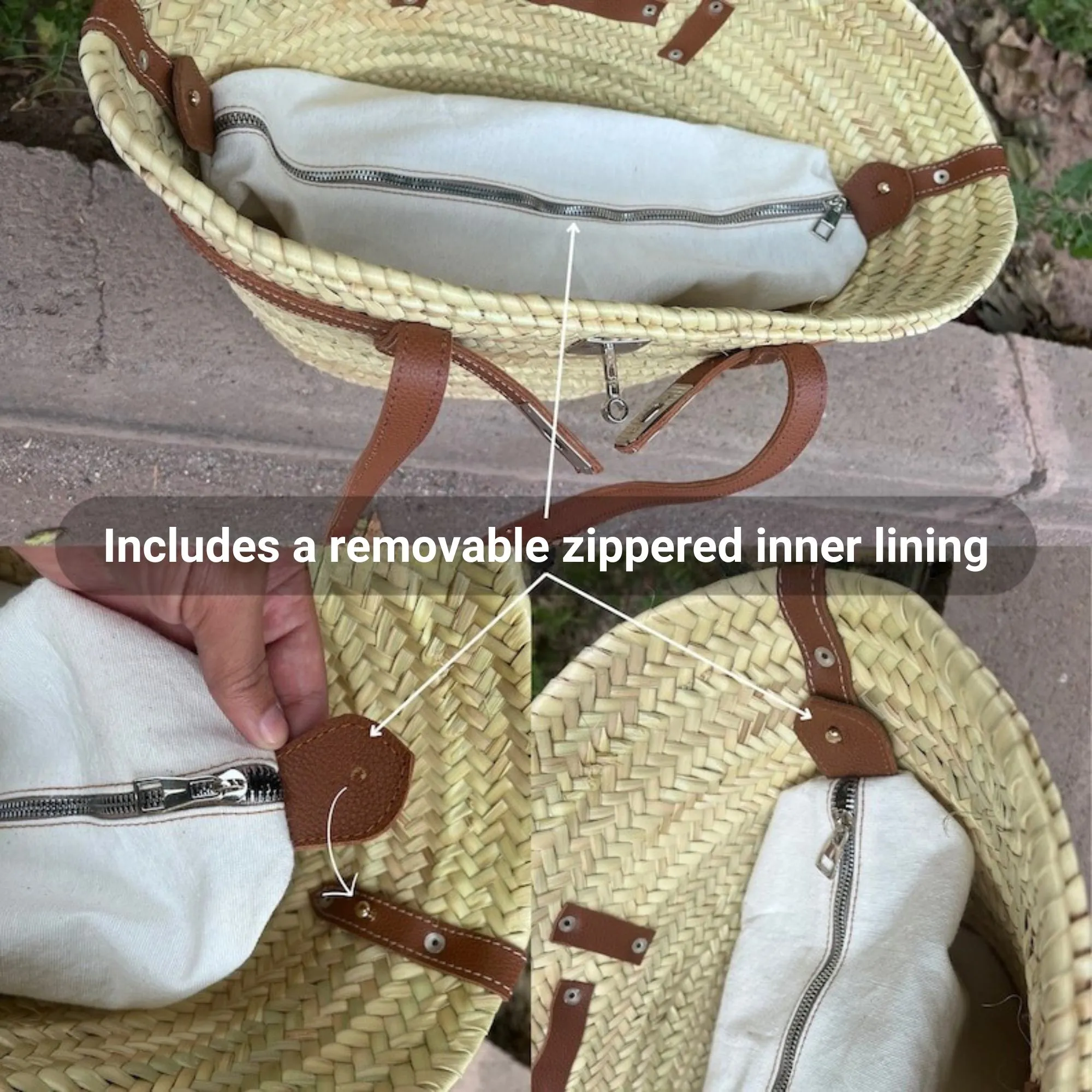 Beach Bag, woven palm leaves, handmade large straw french baskets with leather straps