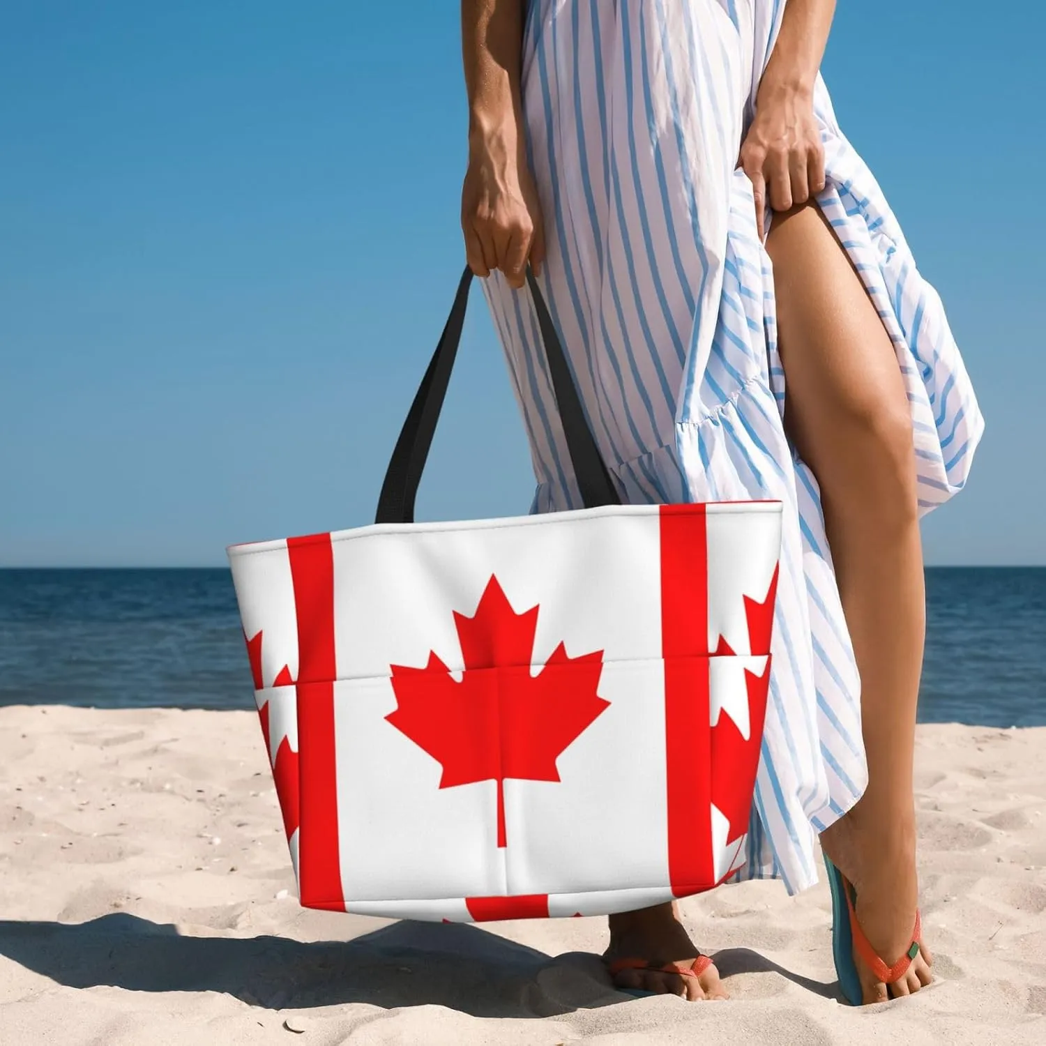 Beach Tote Pool Bags for Women-Cute Flag Day Large Gym Grocery Tote Travel Towel Bag Handbags,7 Pockets, Zipper