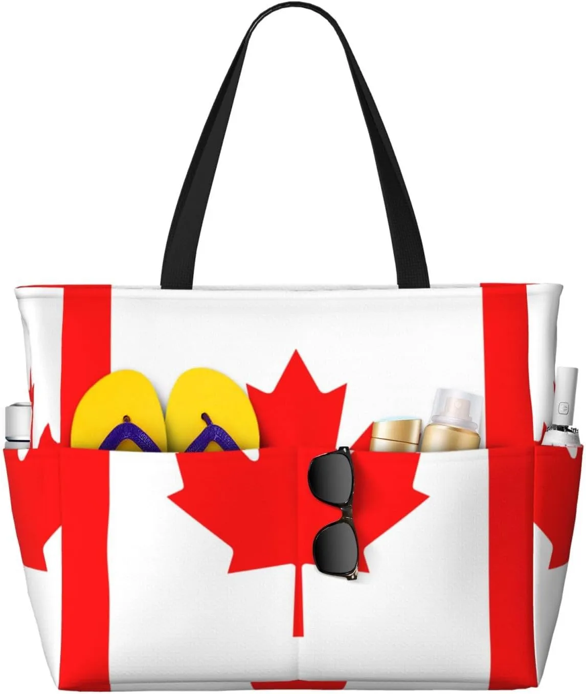 Beach Tote Pool Bags for Women-Cute Flag Day Large Gym Grocery Tote Travel Towel Bag Handbags,7 Pockets, Zipper