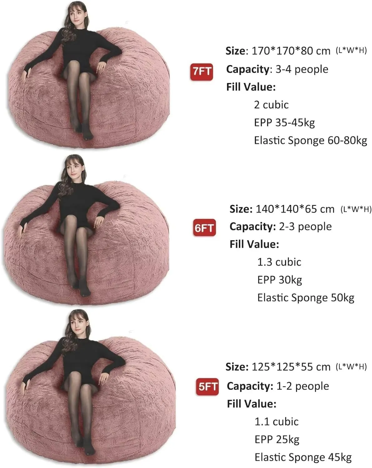 Bean Bag,Big Huge Giant Bean Bag Chair for Adults, (No Filler) Bean Bag Chair for Adults Kids Comfy Fluffy Giant Round Beanbag Lazy Sofa Cover- Machine Washable Covers, Double Stitched Seams