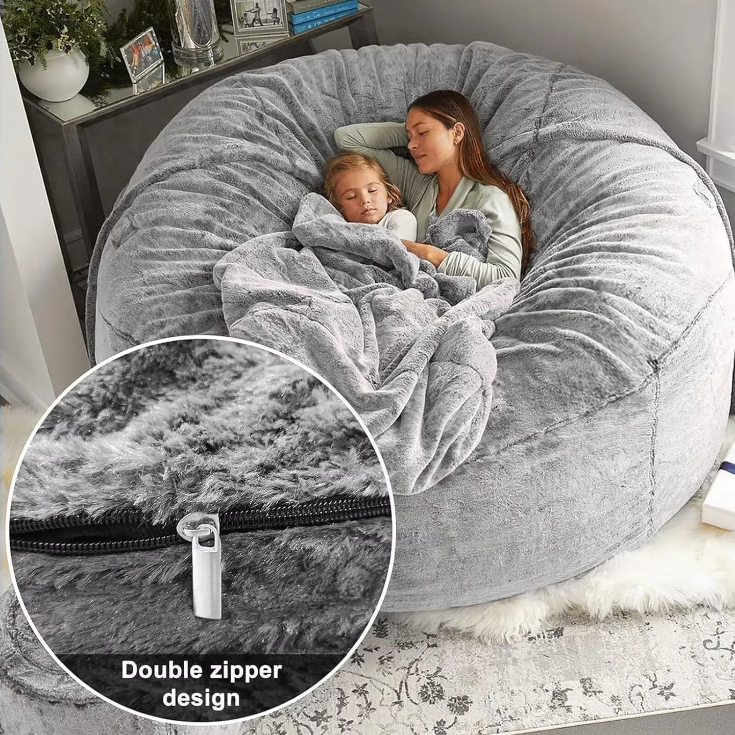 Bean Bag,Big Huge Giant Bean Bag Chair for Adults, (No Filler) Bean Bag Chair for Adults Kids Comfy Fluffy Giant Round Beanbag Lazy Sofa Cover- Machine Washable Covers, Double Stitched Seams