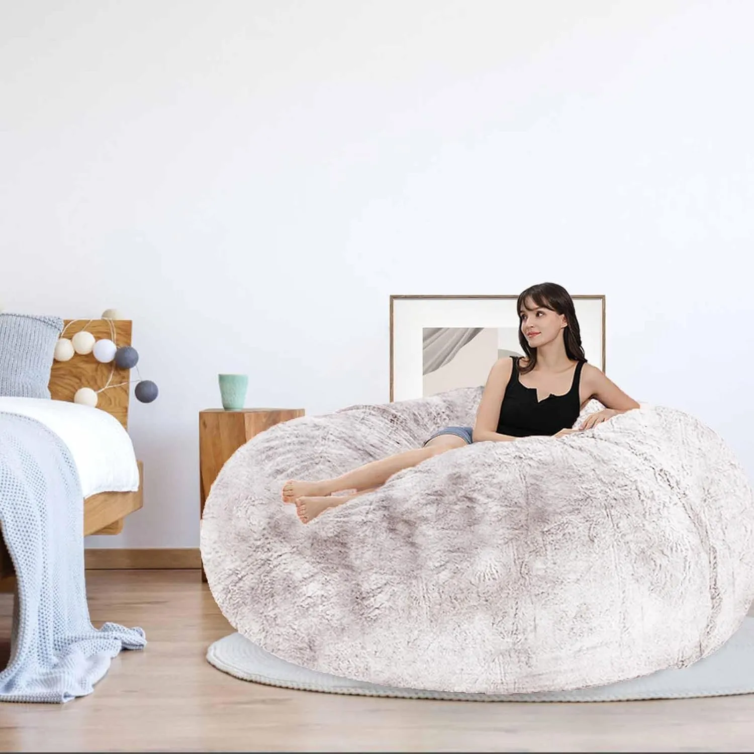 Bean Bag,Big Huge Giant Bean Bag Chair for Adults, (No Filler) Bean Bag Chair for Adults Kids Comfy Fluffy Giant Round Beanbag Lazy Sofa Cover- Machine Washable Covers, Double Stitched Seams