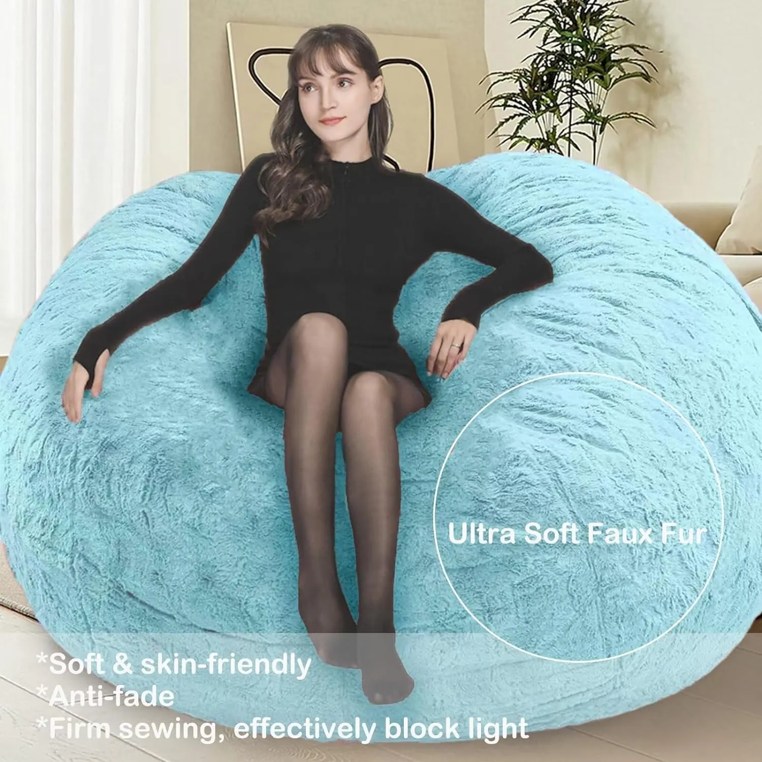 Bean Bag,Big Huge Giant Bean Bag Chair for Adults, (No Filler) Bean Bag Chair for Adults Kids Comfy Fluffy Giant Round Beanbag Lazy Sofa Cover- Machine Washable Covers, Double Stitched Seams