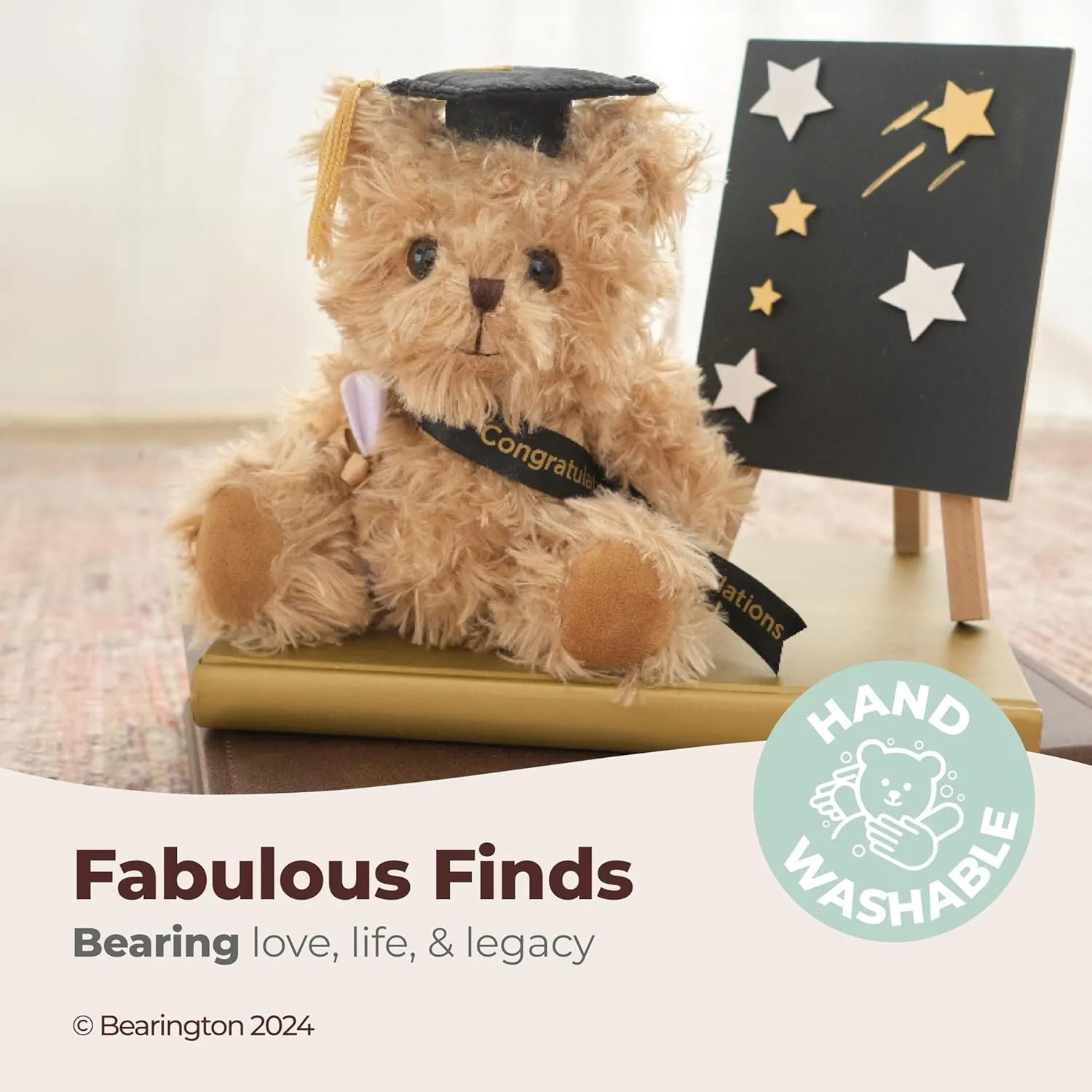 Bearington Collection Ken Grats Graduation Plush Teddy Bear Stuffed Animal, Black Cap, 7 Inch