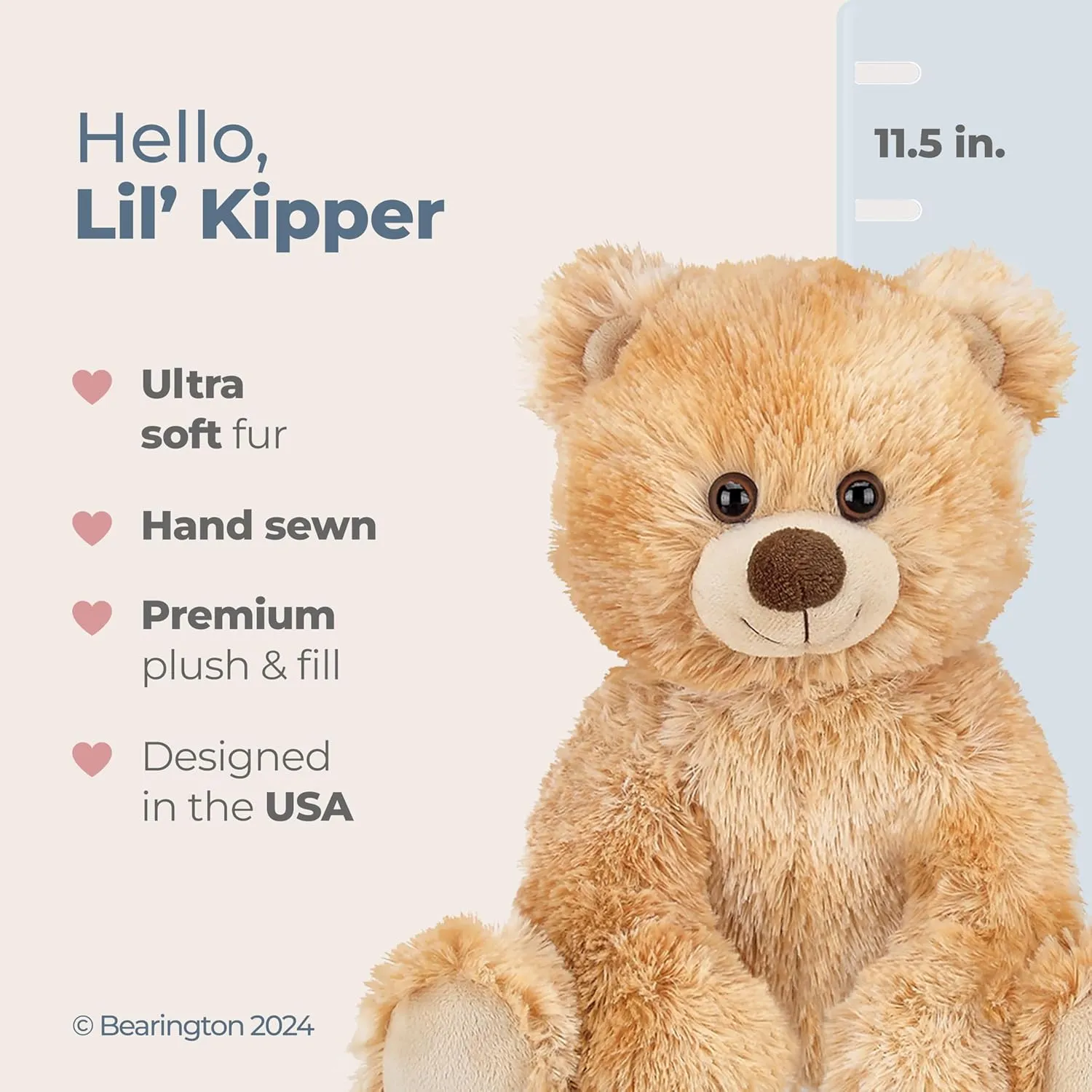 Bearington Collection Lil’ Kipper Classic Hand-Sewn Plush Teddy Bear, 11.5” Light Brown Stuffed Bear with Soft Shaggy Plush Faux-Fur, Great Birthday Gift for Collectors of All Ages - Stuffed Toy