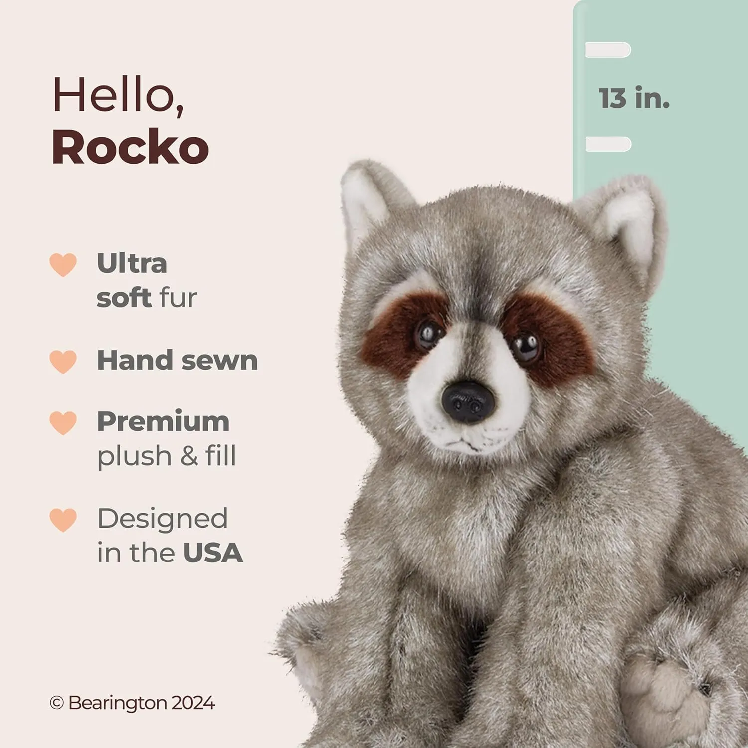 Bearington Rocko Plush Stuffed Animal Raccoon, 13 inches