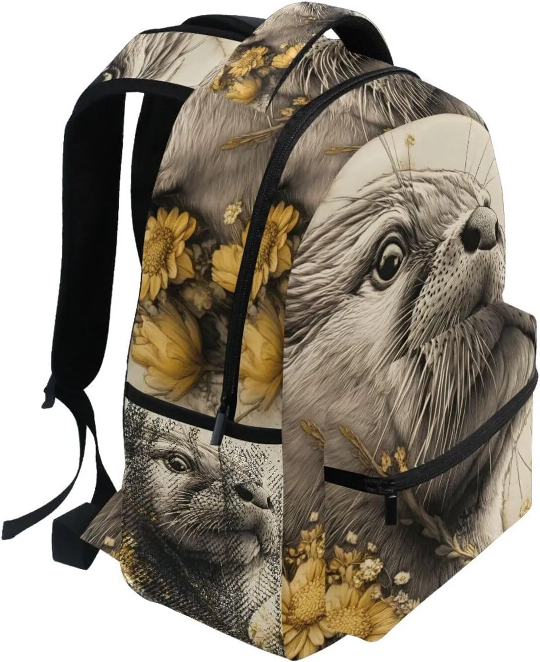 Beaver Flower Backpack Daypack Shoulder Bag Book Bag Lightweight Back Pack 12 ×16.9 Inches