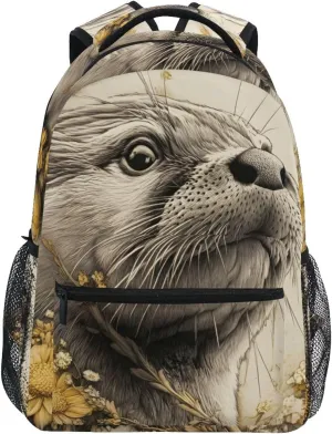 Beaver Flower Backpack Daypack Shoulder Bag Book Bag Lightweight Back Pack 12 ×16.9 Inches