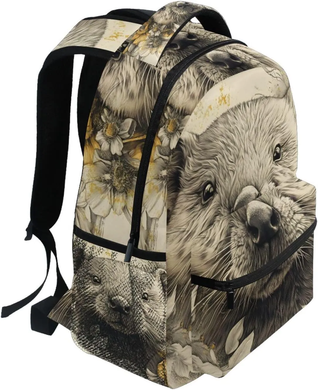Beaver Flower Cute Backpack Daypack Shoulder Bag Book Bag Lightweight Back Pack 11.4 ×16 Inches
