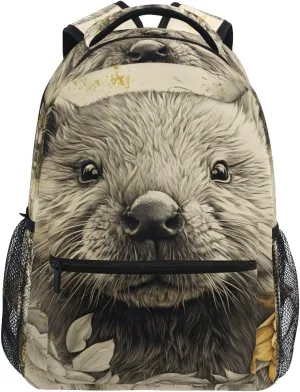 Beaver Flower Cute Backpack Daypack Shoulder Bag Book Bag Lightweight Back Pack 11.4 ×16 Inches