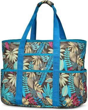 Becokan Beach Bags for Women Large Beach Tote Bag with Zipper Pockets Beach Bag Waterproof Sandproof Travel Nurse Tote Bag