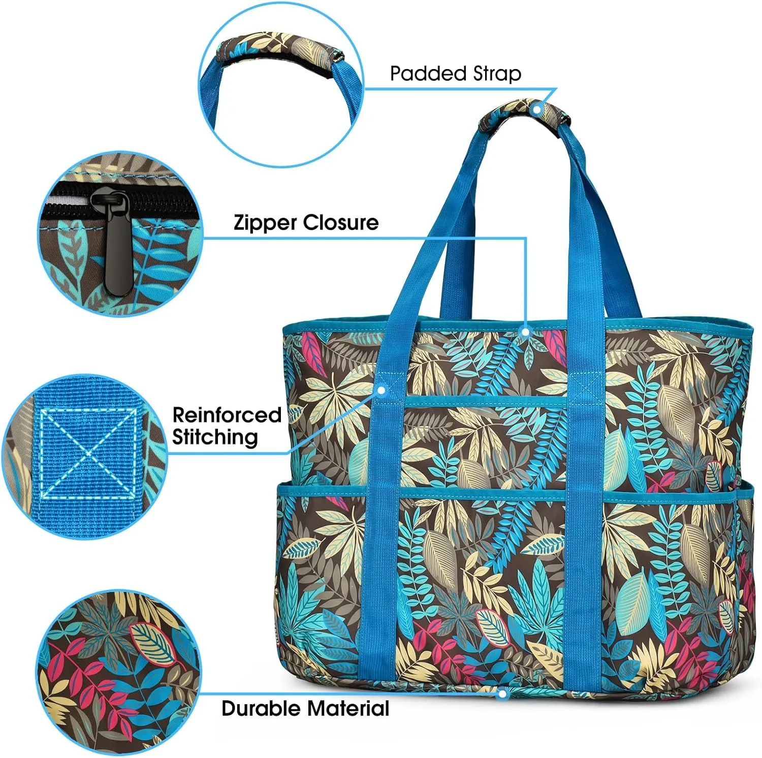 Becokan Beach Bags for Women Large Beach Tote Bag with Zipper Pockets Beach Bag Waterproof Sandproof Travel Nurse Tote Bag