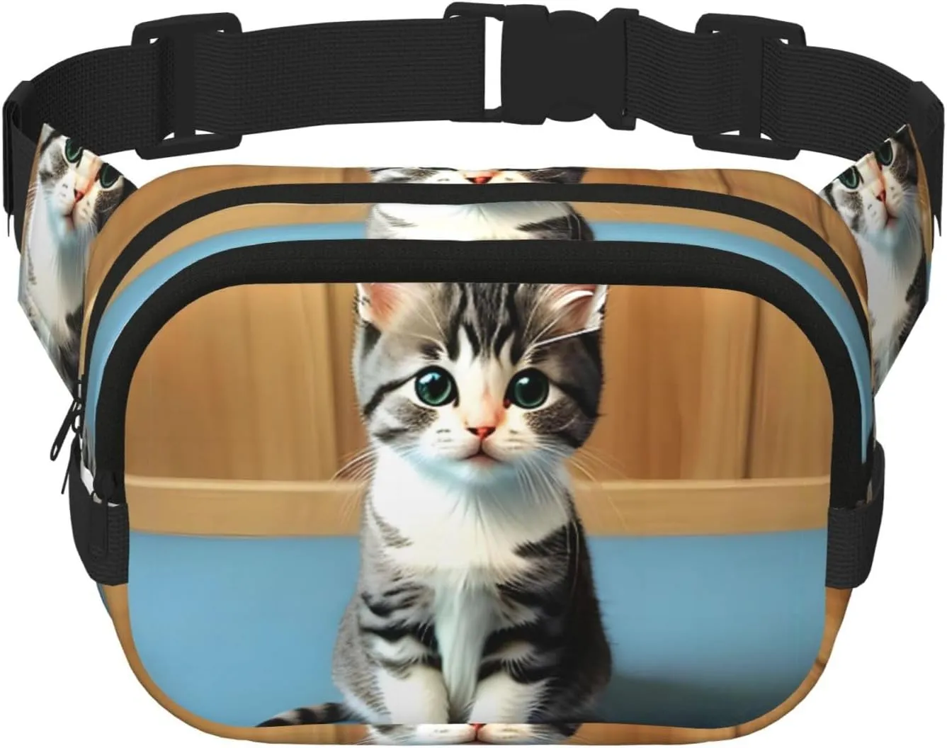 Bedroom kitten Fitness travel shoulder bag, fashionable and casual waist bag, square double-layer waist bag