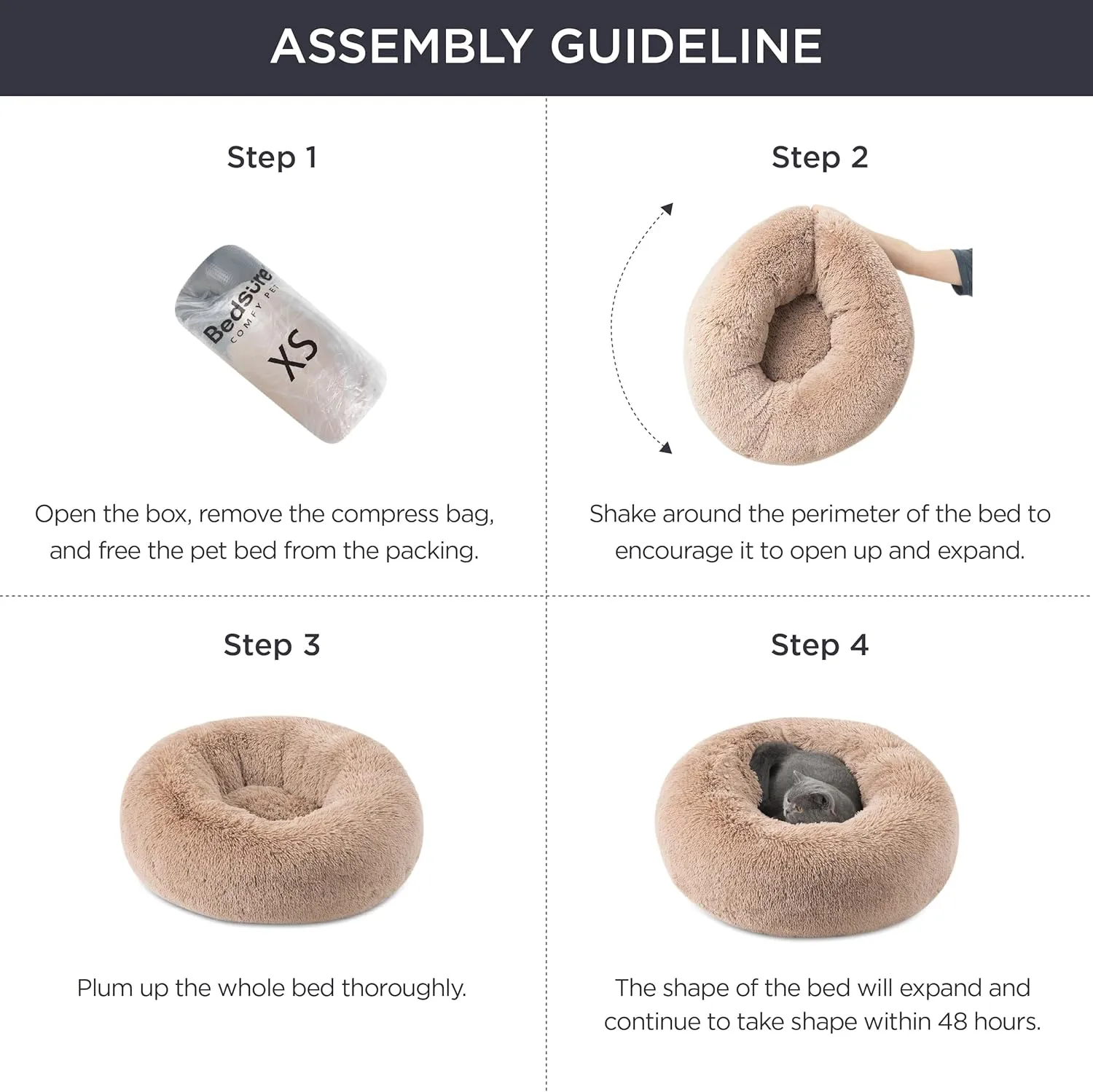 Bedsure Calming Dog Bed for Small Dogs - Donut Washable Small Puppy Bed, 23 inches Anti-Slip Round Fluffy Plush Faux Fur Large Cat Bed, Fits up to 25 lbs Pets, Camel