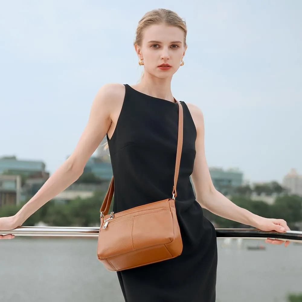 befen Genuine Leather Crossbody Purses Bags for Women, Small Pocketbooks Shoulder Bag Satchel Purse with Multi Pockets
