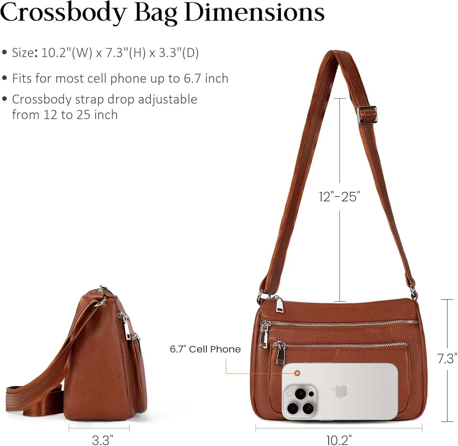 befen Genuine Leather Crossbody Purses for Women, Woman Medium Pocketbooks Shoulder Bags Handbags with Multi Zipper Pockets