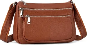 befen Genuine Leather Crossbody Purses for Women, Woman Medium Pocketbooks Shoulder Bags Handbags with Multi Zipper Pockets