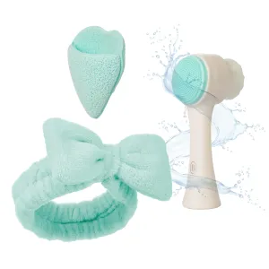 Bella Ciao 3-in-1 Facial Skin Care Set - Makeup Remover Pads, Plush Headband, Dual Function Face Brush: Exfoliation & Cleansing - Skincare Set for Make Up Remover & Facial Cleansing Brush