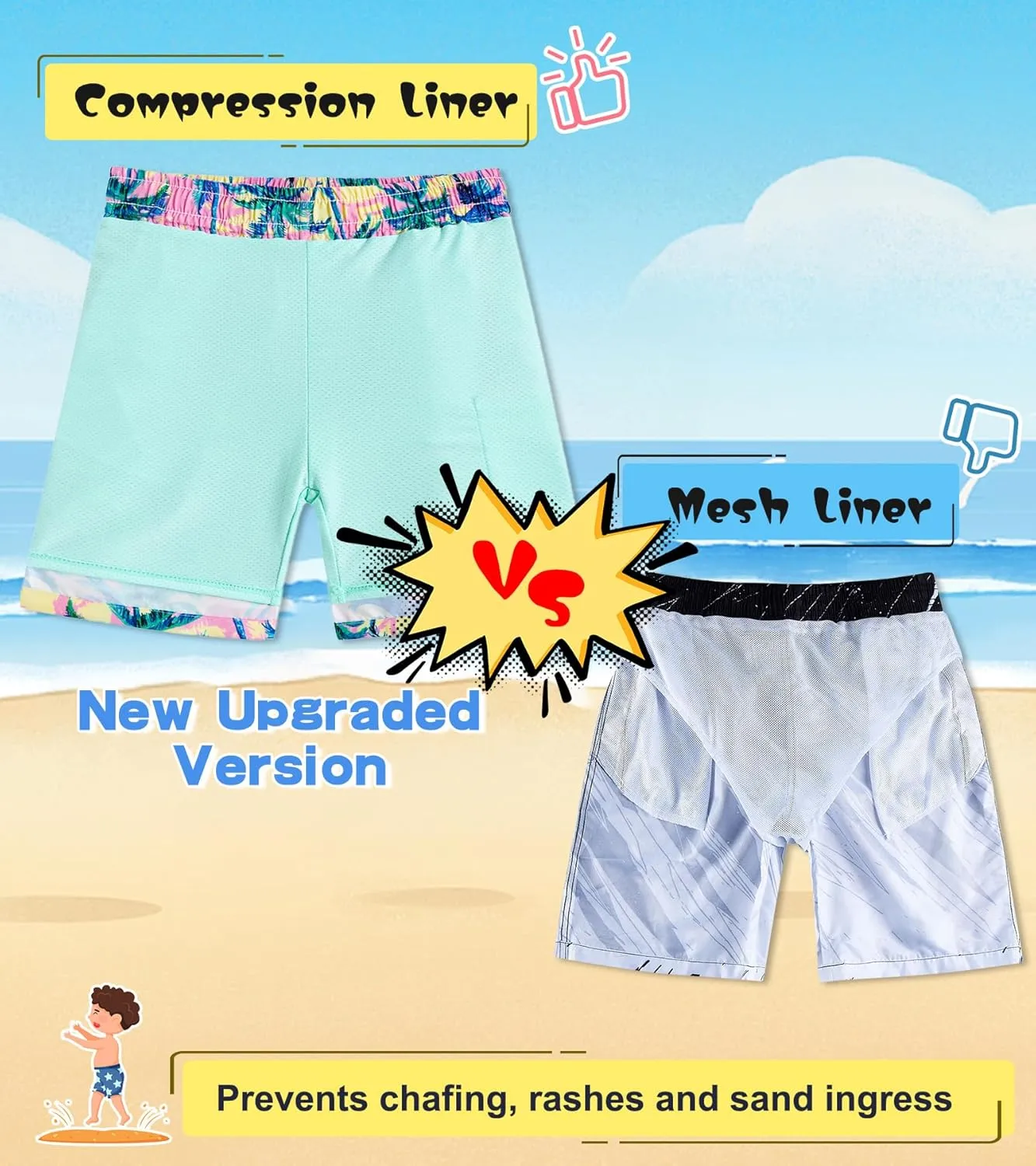 Belovecol Boys Swim Trunks with Compression Liner Anti-Chafe Swim Shorts Quick Dry UPF 50  Bathing Suits Swimwear 7-20T