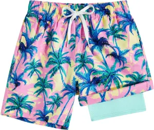 Belovecol Boys Swim Trunks with Compression Liner Anti-Chafe Swim Shorts Quick Dry UPF 50  Bathing Suits Swimwear 7-20T