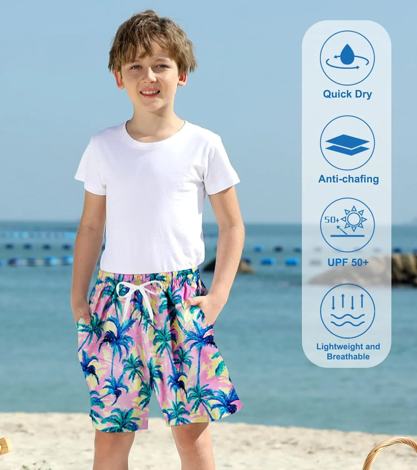 Belovecol Boys Swim Trunks with Compression Liner Anti-Chafe Swim Shorts Quick Dry UPF 50  Bathing Suits Swimwear 7-20T