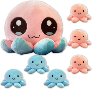 BelugaDesign Octopus Plush Toy | 7 Bulk Bundle Pink Blue Cute Kawaii Anime Soft Cozy Plushie | Large Stuffed Sea Animal Pillow | Fluffy Huggable Mood Flip Squishy Stuffies Plushy for Kids Teens