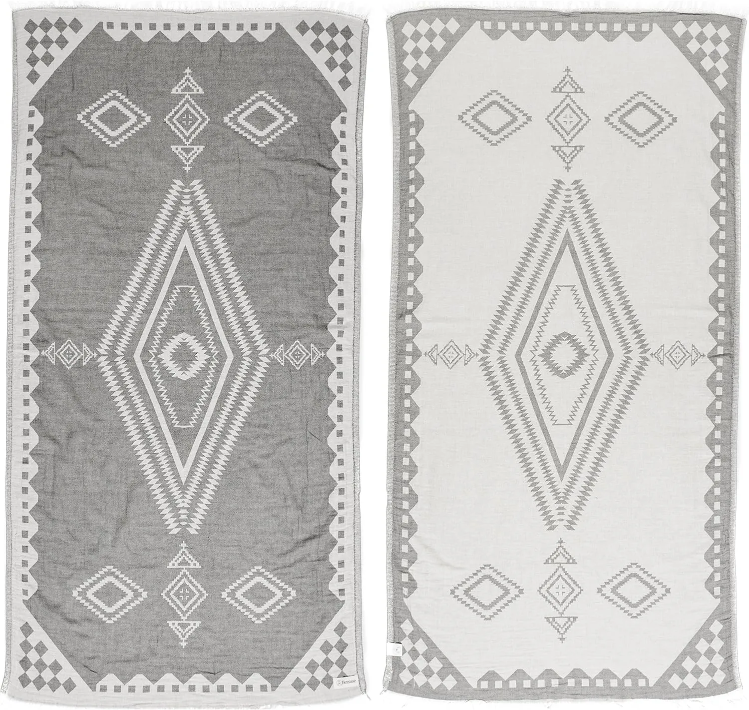Bersuse 100% Cotton Bahamas Turkish Towel Beach Towel Bath Towel Dual Layer Peshtemal Beach Blanket Beach Essentials - 37x70 Inches, Silver Gray (Set of 6)