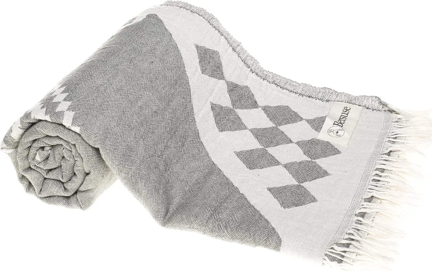 Bersuse 100% Cotton Bahamas Turkish Towel Beach Towel Bath Towel Dual Layer Peshtemal Beach Blanket Beach Essentials - 37x70 Inches, Silver Gray (Set of 6)