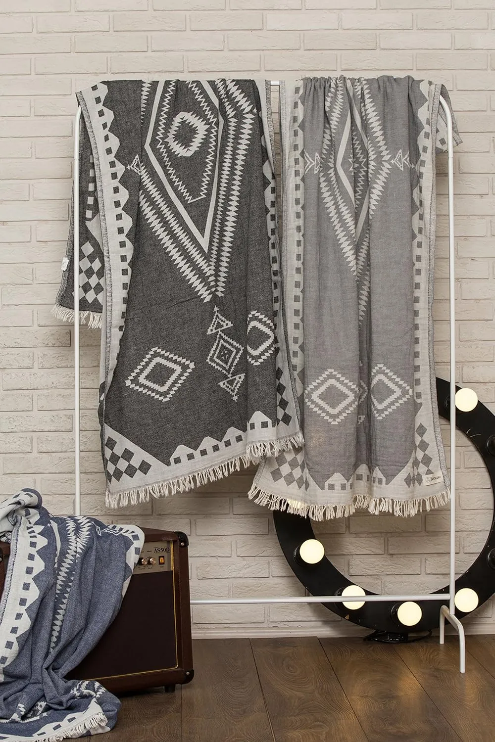 Bersuse 100% Cotton Bahamas Turkish Towel Beach Towel Bath Towel Dual Layer Peshtemal Beach Blanket Beach Essentials - 37x70 Inches, Silver Gray (Set of 6)