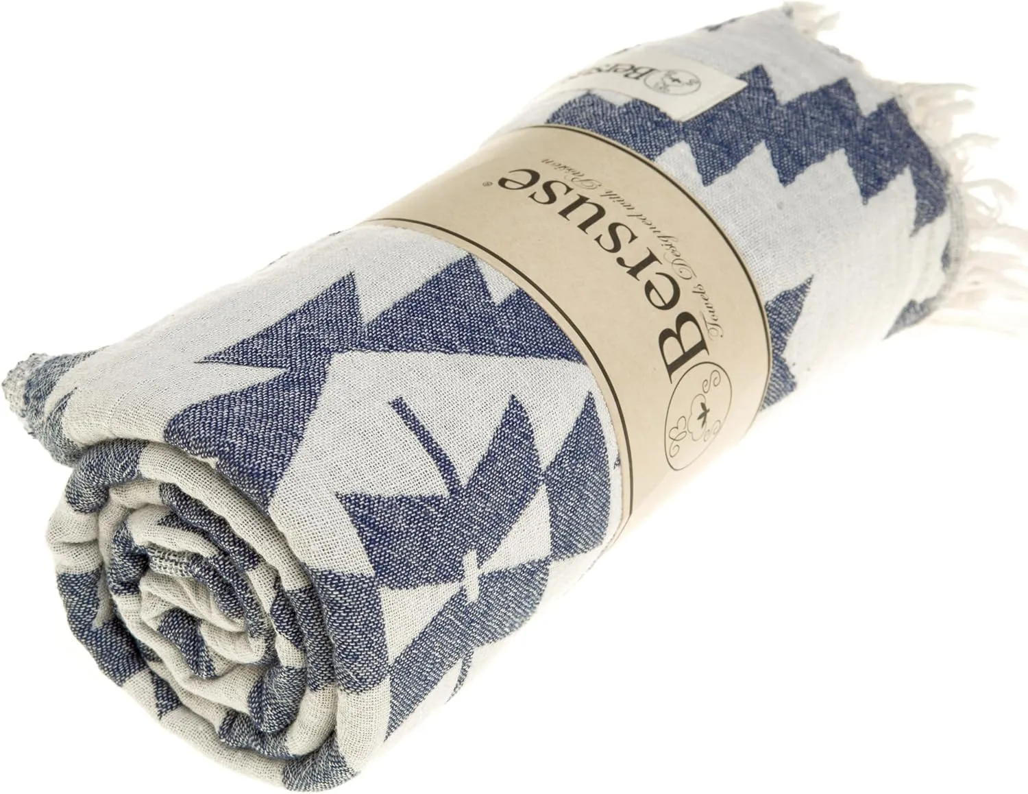 Bersuse 100% Cotton Zipolite Turkish Towel Beach Towel Bath Towel Dual Layer Peshtemal Beach Blanket Beach Essentials - 37x70 Inches, Dark Blue