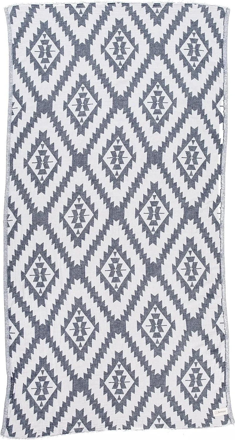 Bersuse 100% Cotton Zipolite Turkish Towel Beach Towel Bath Towel Dual Layer Peshtemal Beach Blanket Beach Essentials - 37x70 Inches, Dark Blue