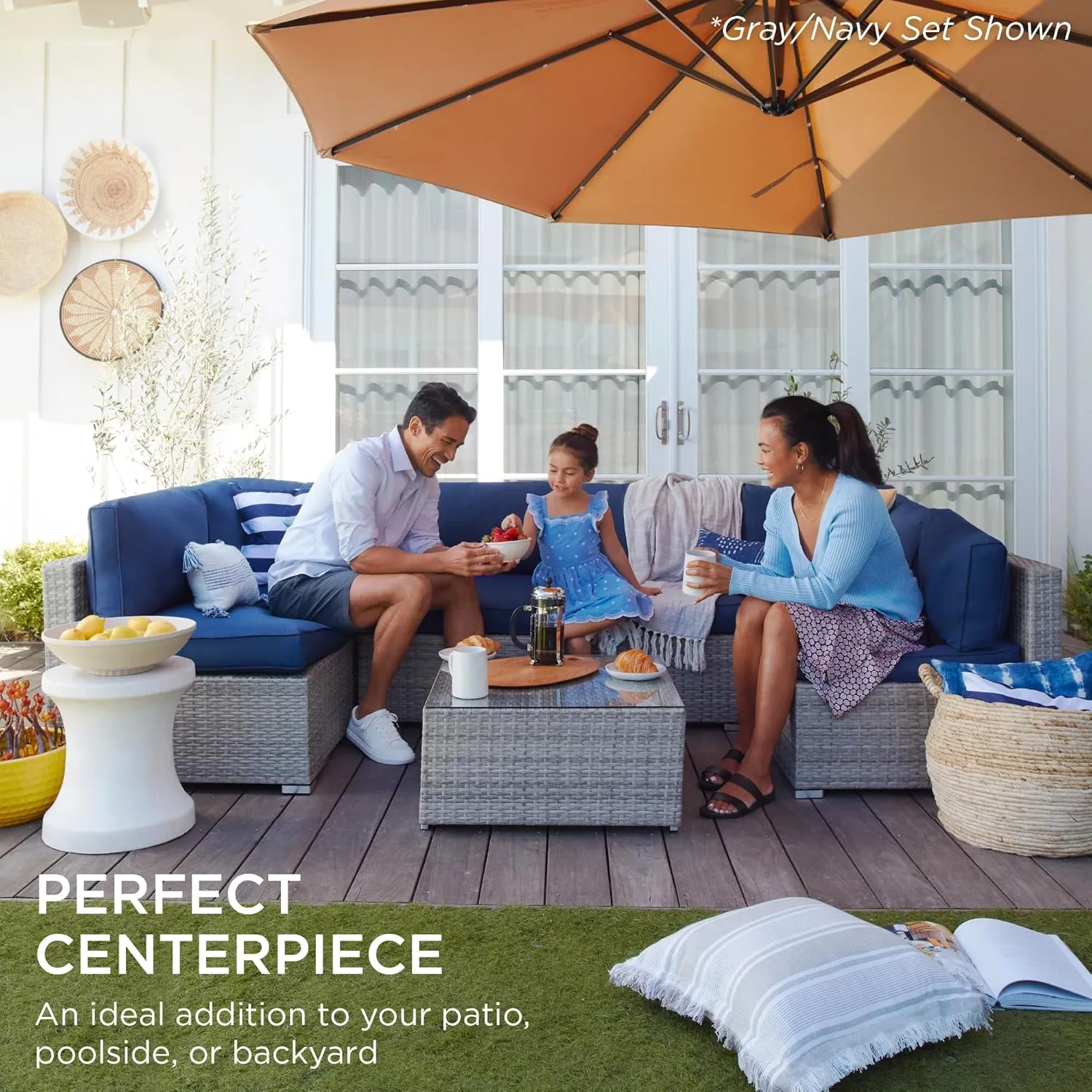 Best Choice Products 7-Piece Modular Outdoor Sectional Wicker Patio Conversation Set w/ 2 Pillows, Coffee Table, Cover Included - Gray/Black