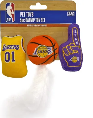 Best Plush CAT Toy - NBA LA Lakers Complete Set of 3 Piece Cat Toys Filled with Fresh Catnip. Includes: 1 Jersey Cat Toy, 1 Basketball Cat Toy with Feathers & 1#1 Fan Cat Toy. Beautiful Team Logos